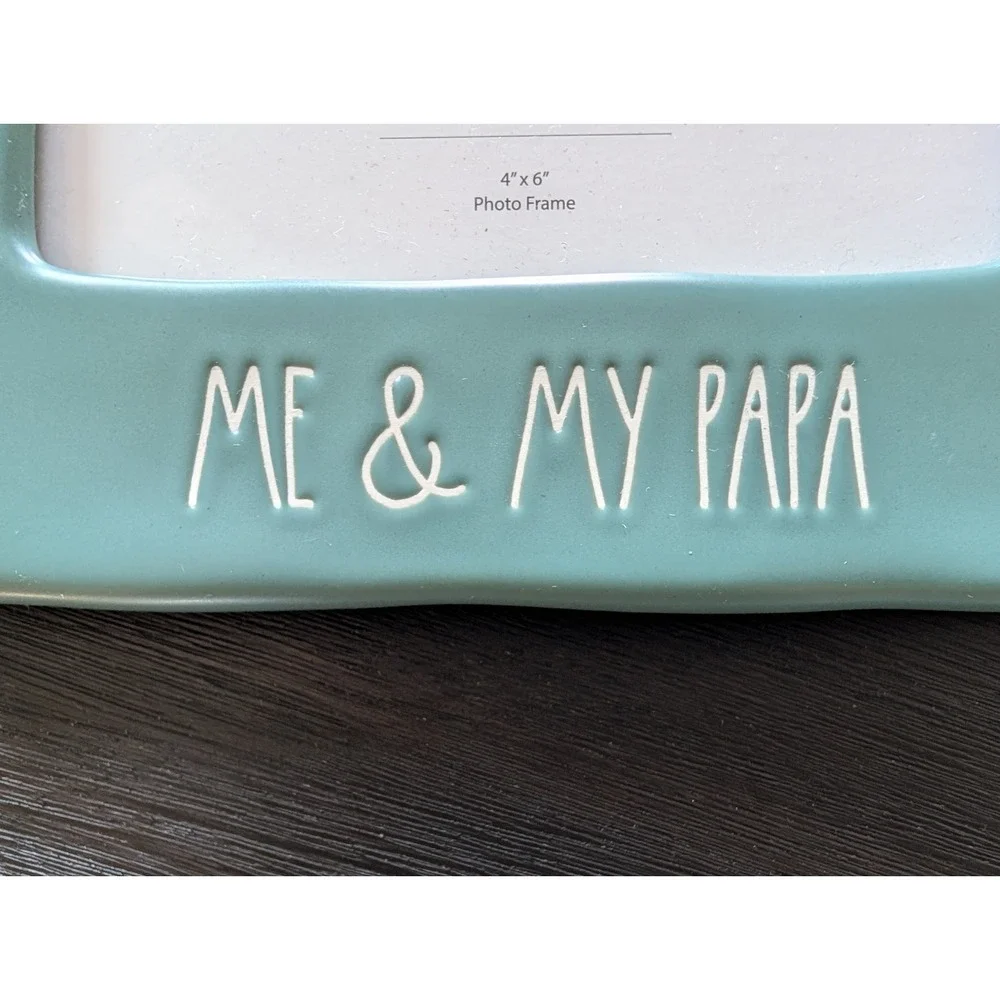Rae Dunn Me & My Papa Teal Ceramic 4x6 Photo Frame Wavy Tabletop Fathers Day New